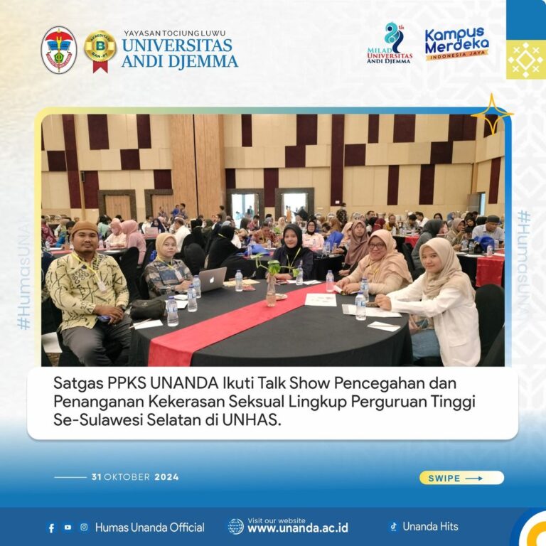 Satgas PPKS UNANDA Ikuti Talkshow Implementasi Pencegahan dan Penanganan Kekerasan Seksual di Perguruan Tinggi Se-Sulawesi di Universitas Hasanuddin