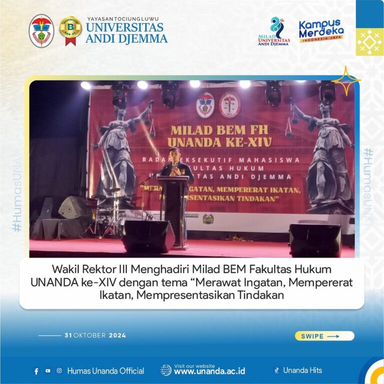 Wakil Rektor III UNANDA, Hadiri Milad BEM Fakultas Hukum ke-XIV