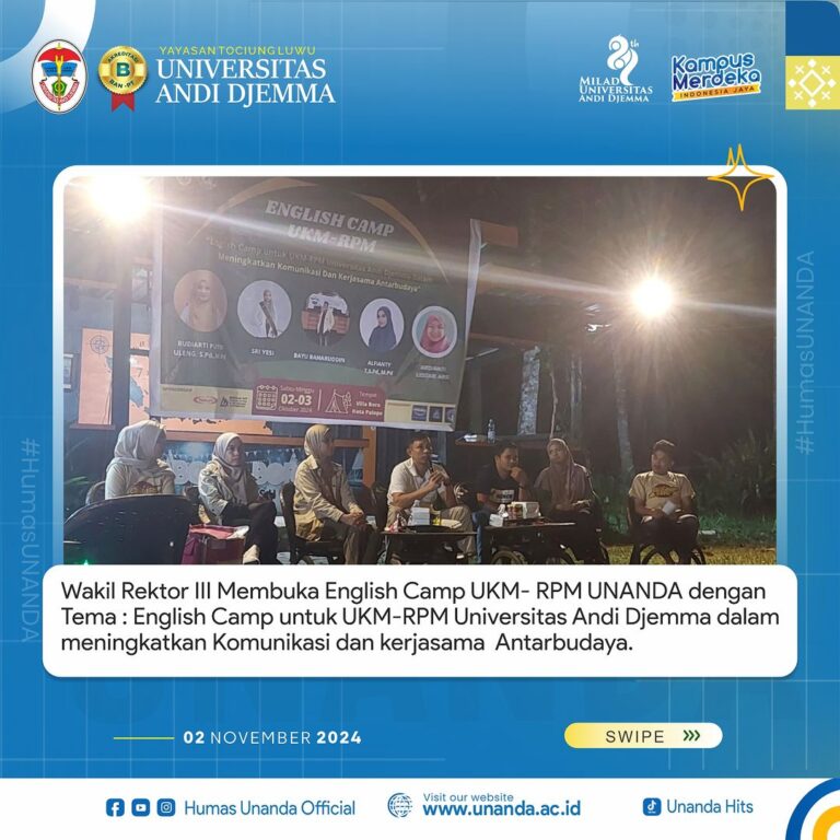 Wakil Rektor III UNANDA Membuka English Camp UKM-RPM