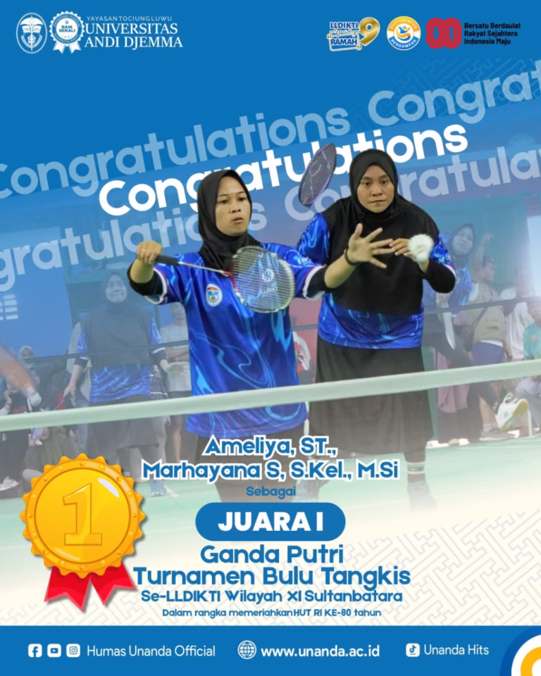 UNANDA Raih Juara 1 Ganda Putri pada Turnamen Badminton LLDIKTI Wilayah IX