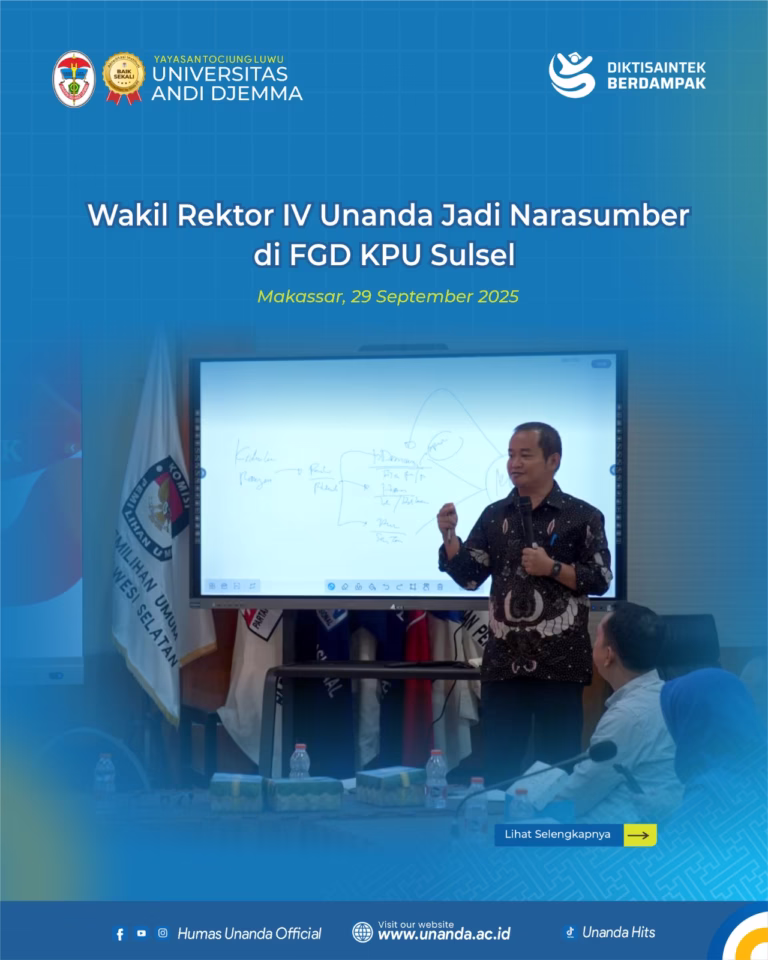 Wakil Rektor IV Unanda Jadi Narasumber di FGD KPU Sulsel