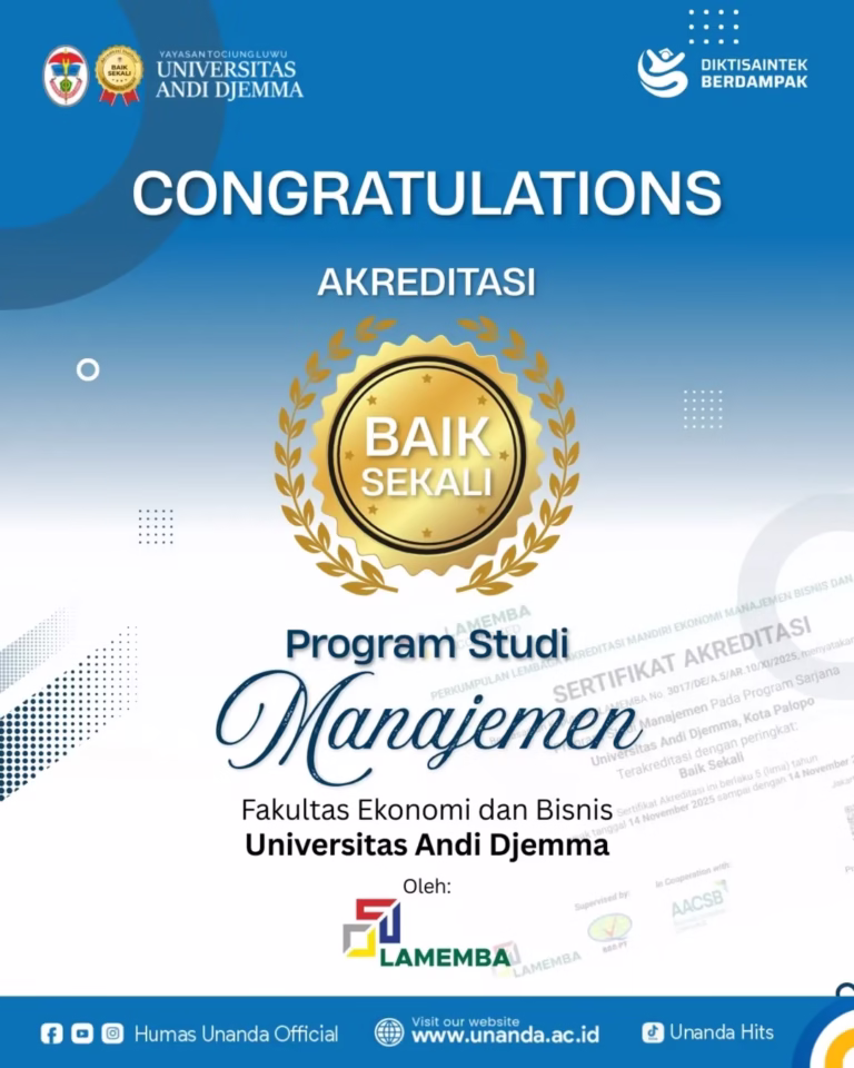 Prodi Manajemen FEB UNANDA Raih Akreditasi Baik Sekali