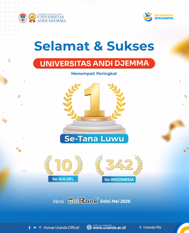 UNANDA Raih Peringkat 1 Se-Tana Luwu dalam Pemeringkatan UniRank Mei 2026, Naik ke Posisi 10 Besar Sulsel
